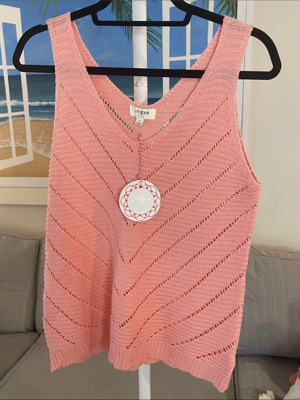 Umgee Coral Pink Knit V-Neck Tank Top